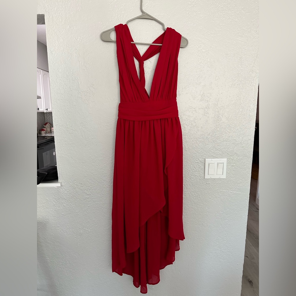 Miss Avenue Red Low V-Neck Midi Dress